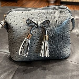 NEW Faux Croc Gray Crossbody Purse with Tassel Bow Detail